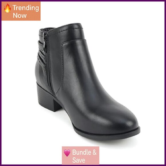 Round Toe Ankle Booties with Back Straps & Side Zipper - Low Stack Heel - Picture 6 of 7